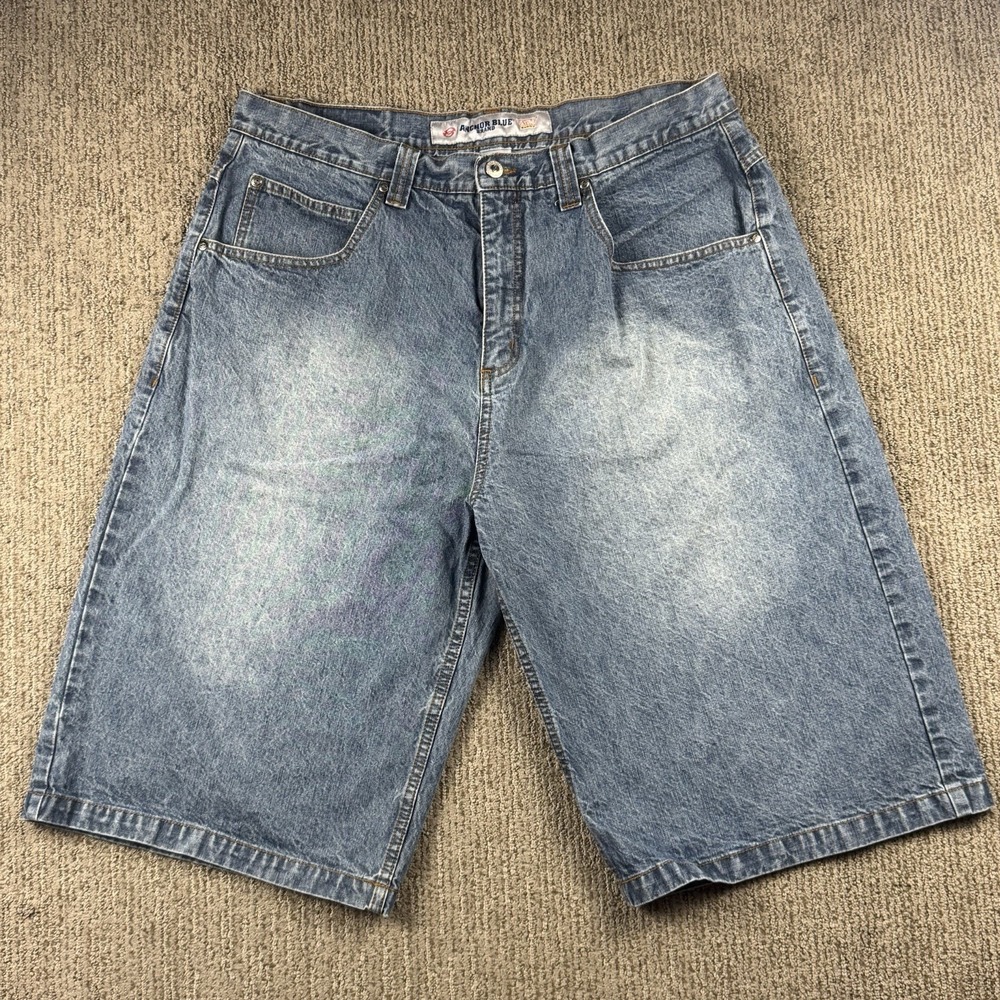 VTG Anchor Blue Mens 38 Beyond Baggy Jean Shorts Denim Y2K 90s Grunge